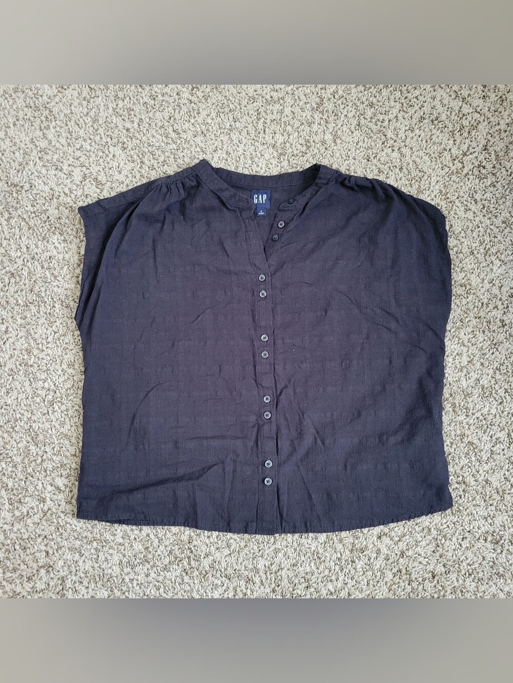 Gap Shirt Top Blouse Black Dolman Textured Plaid Button Up Down Naru Small